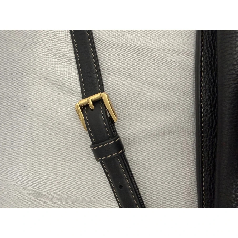 Michael Kors Black Pebbled Leather Crossbody Bag Gold Hardware White Stitching